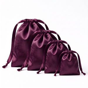 Sacs à poussière en satin réutilisables personnalisés couleur bordeaux avec cordon de serrage, couleurs et tailles personnalisées, tissu doux, emballage cadeau pour bijoux - Product Image 1