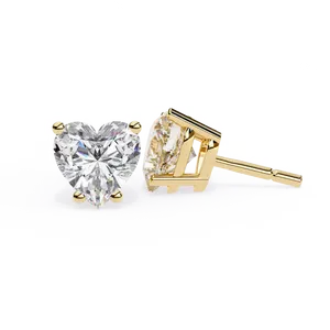 Pendientes solitarios de diamante cultivado en laboratorio con corte de corazón de 1 quilate, oro macizo de 18 quilates, joyería fina para mujer, par de pendientes con cierre de poste. - Product Image 2