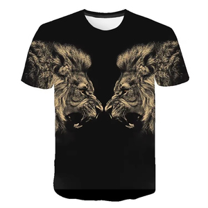 Camiseta de Manga Corta con Cuello Redondo para Hombre, Estampado de León, Impresión Digital, Ropa Casual, Corte Regular, Tejido de Poliéster - Product Image 1