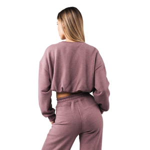 Sweat-shirt court à col rond pour femme en molleton doux à manches longues, coupe décontractée, confort quotidien, idéal pour la détente et le streetwear - Product Image 5