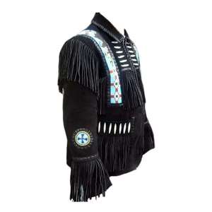 Chaqueta de Cuero Estilo Vaquero para Hombre, con Flecos y Cuentas, de Cuero Vacuno Original, Hermosa Chaqueta de Cuero Vaquero para Hombre - Product Image 4