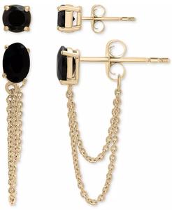 2-Pc. <b>Set</b> Onyx <b>Stud</b> & Chain Drop <b>Earrings</b> in 14k Gold-Plated Sterling <b>Silver</b> | Macy's - Product Image 1