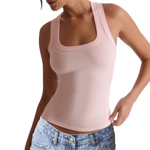 Débardeur côtelé blanc en coton respirant de haute qualité pour femme, personnalisable avec logo, idéal pour la gym en été - Product Image 1