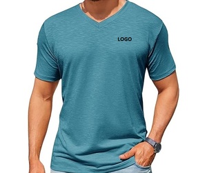 Camiseta de Hombre con Cuello en V, de Secado Rápido, Transpirable, de Manga Corta, Tejida, Informal, para Uso Diario, con Logotipo - Product Image 1