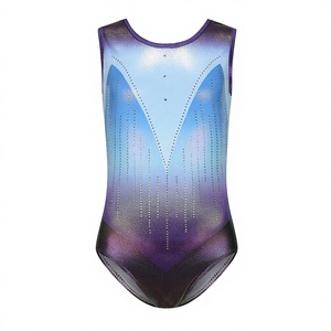 Girls Gradient Tank <b>Leotard</b> <b>with</b> <b>Shorts</b> Scrunchie Set Sleeveless <b>Gymnastics</b> Dance Outfit Pink Purple Rhinestone Decorated V-neck - Product Image 4