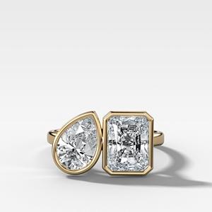 Wholesale 14k 18k Gold Radiant Pear Lab Grown Diamond Toi Et Moi Engagement <b>Ring</b> 5.00carat <b>Two</b> <b>Stone</b> Bezel Set Band Manufacturer - Product Image 1