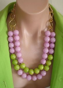 Collar de Perlas de Imitación de Resina Rosa y Verde Multicapa para Mujer, Joyería de Fiesta con Forma de Paz de la Mejor Calidad y Estilo Lindo - Product Image 2