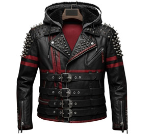 Men <b>Punk</b> Biker <b>jacket</b> Hooded Leather Coat Studded Zipper Waist Belt Outerwear <b>Jacket</b> Spike Cowhide Leather <b>Jacket</b> - Product Image 1