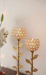 Elegant Gold Crystal Leaf Candle <b>Holder</b> Decorative <b>Tealight</b> Stand for Home Table Decor - Product Image 5