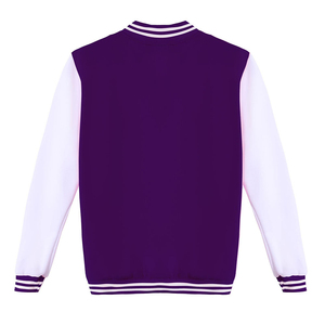 Chaqueta Varsity para Mujer, Color Morado y Blanco, Bloques de Color, Manga Larga, Corte Regular, Cuello Camisero, Tejido de Punto, Poliéster - Product Image 2