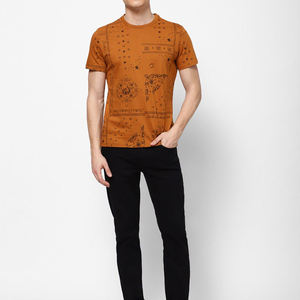 Camiseta de Manga Corta para Hombre, Cuello Redondo, Color Marrón, con Estampado de Estrellas, Corte Regular, Informal, Transpirable, de Algodón, X Sports City 320g - Product Image 1