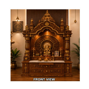 Shree Akshardham Teak Wood <b>Mandir</b> For Home Solid Teak Wood Prayer Temple with Storage Hindu Temple Cabinet Australia Pooja Unit - Product Image 1