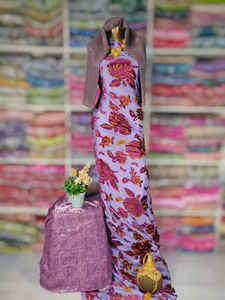 Somalian Maqbal Dirac Beautiful Color Combination With <b>Purple</b> Color Velvet Flower Design On White Snow Soft Cotton <b>Fabric</b> - Product Image 4