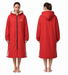 Unisex Hooded Wave Print Swimming Parka <b>Waterproof</b> Windproof <b>Long</b> Coat Fleece Lined Swim Team Training <b>Jacket</b> Hot Selling - Product Image 3