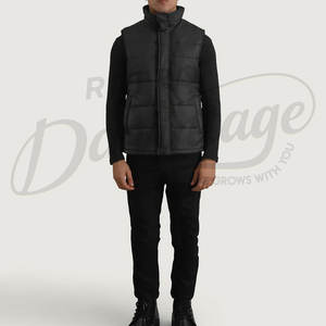 Gilet mat noir matelassé HD personnalisé pour homme – Veste sans manches rembourrée chaude d'hiver à col montant - Product Image 3