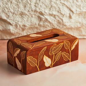 Boîte à mouchoirs en bois à motif géométrique moderne avec design marron et blanc, conteneur pratique pour le rangement du papier - Product Image 5