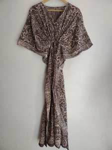 Wholesale 100% Cotton Kaftan Dress Floral Print Long Maxi Summer Casual Handmade Boho Hippie Beach Cover <b>up</b> Kaftan Dress - Product Image 3