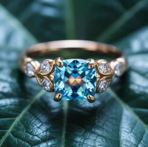 Anillo de Topacio Azul Corte Cojín en Plata de Ley 925 y Oro de 14K, Anillo de Lujo para Mujer, para Boda, Compromiso o Fiesta, con Engaste de Garras - Product Image 1