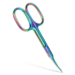 Ciseaux à cuticules et à ongles en acier inoxydable avec finition arc-en-ciel colorée et poignées en acier pour salon et soin des ongles à domicile - Product Image 1