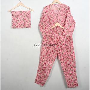 Conjunto de pijama 100% algodón, ropa de dormir estampada, conjunto de pijama de dos piezas con cintura elástica, pantalones y top de manga larga para el verano. - Product Image 6