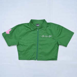 Veste Courte Femme de Qualité Supérieure Verte à Manches Courtes Col Rabattu Logo Brodé Décontractée Printemps-Été en Polyester Tissé - Product Image 5