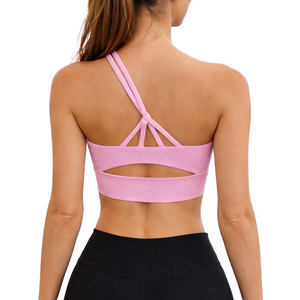 2025 Latest Women's Four-Way Stretch Light Support One-Shoulder Strap Sports <b>Bra</b> <b>Removable</b> <b>Pads</b> Lightweight pilatis yoga - Product Image 3