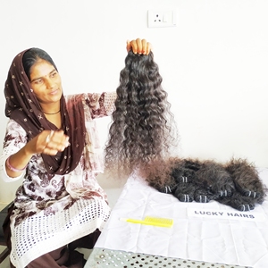 Extensions de cheveux Remy vietnamiens de qualité supérieure couleur noire naturelle Machine bouclée en vrac Double trame 100% cheveux humains tissage non transformés - Product Image 3
