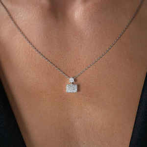 Collar con Colgante de Cadena de Eslabones con Dos Piedras de Circonita Cúbica de Corte Radiante de 1.00 CT y Halo Oculto, Plata de Ley 925, Regalo de Compromiso Moderno - Product Image 2