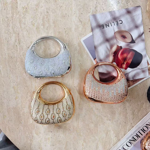 Mini sac à main élégant pour femme avec fermoir en strass, sac métallique portable toutes saisons, 5 pouces, argent, or, or rose - Product Image 2