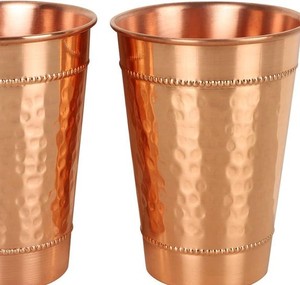 Grand ensemble de gobelets à eau en cuivre pur martelé, cadeaux d'affaires, portables, durables, 2 pièces, écologiques, compatibles lave-vaisselle - Product Image 1