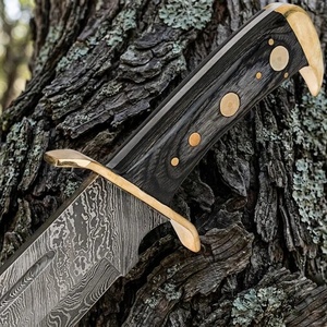 Couteau de chasse Bowie en acier damas forgé à la main avec manche en bois, accessoires en laiton, étui en cuir, service OEM - Product Image 4