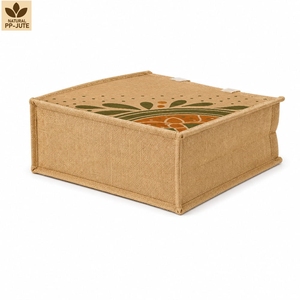 Sac fourre-tout en jute laminé à imprimé botanique personnalisé 36x40x15 cm avec poignées en coton, vente en gros, OEM, marque privée, fournisseur exportateur - Product Image 4