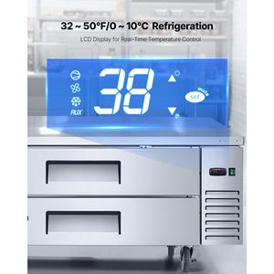 Frigorifero da Lavoro Professionale per Cucina Commerciale 52'' con Base Chef, 2 Cassetti, 8 Vaschette in Acciaio Inox - Product Image 4