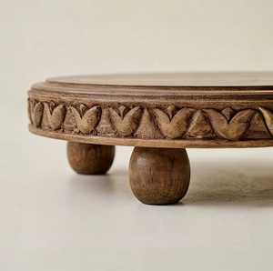 Handcrafted Durable Traditional Chinese Wooden Engraved Plant Dessert <b>Plate</b> Serving Tray Cake <b>Stand</b> for Wedding Catering Table - Product Image 2
