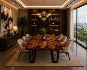 Flower Pattern Dining <b>Table</b> Red <b>Epoxy</b> <b>Resin</b> Wood <b>Table</b> Custom Luxury Dining Room Furniture Modern Home Interior - Product Image 2