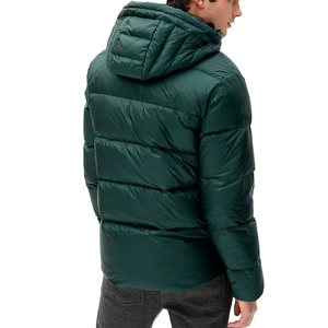 <b>Men</b>’s Dark Emerald Hooded Puffer <b>Jacket</b> <b>Lightweight</b> Bubble Winter Coat Full Zip Insulated Streetwear Outerwear - Product Image 2