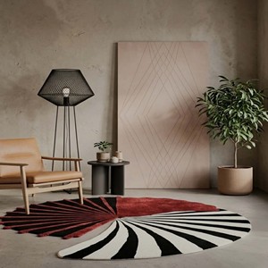 Tapis Moderne Abstrait Noir Bourgogne Crème, Design Spirale Artistique, Tapis de Luxe en Laine/Coton Antidérapant pour Salon et Chambre - Product Image 6