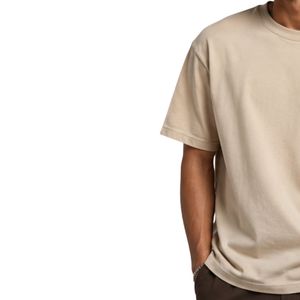เสื้อยืดโอเวอร์ไซส์สีเบจสำหรับผู้ชาย แขนสั้น ผ้าฝ้าย คอกลม ปักลายกวาง โลโก้ ลำลอง สตรีทแวร์ ทรงหลวม แฟชั่นฤดูร้อน - Product Image 2