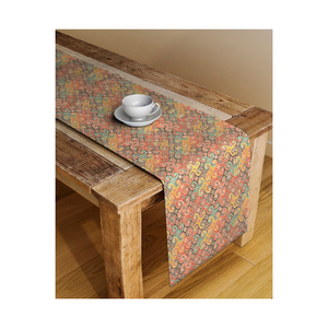 Promotional Embroidered Geometric Pattern 280 GSM Double Sided Weave Eco <b>Table</b> <b>Runner</b> Blue Cotton Traditional Washable Fabric - Product Image 6