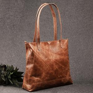 Vintage Leather Brown Tote Bag Retro Shoulder Handbag Zipper Closure Large Capacity for Travel Shopping and laptop bag - Product Image 1