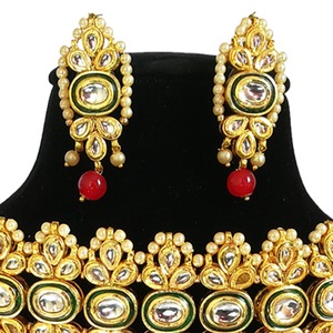 Indian Classic Women's Choker Wedding Engagement Anniversary Party Green Traditional Crystal Kundan Faux Pearl Alloy Gold <b>Gift</b> - Product Image 3