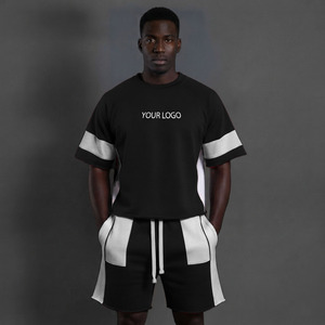 Conjunto de 2 Piezas para Hombre, Camiseta Oversize de 2 Tonos y Pantalones Cortos, Manga Larga, 100% Algodón, Estilo Urbano, Estampado, Personalizable OEM/ODM - Product Image 1