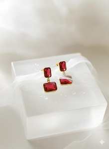 Pendientes Colgantes de Plata de Ley 925 con Baño de Oro de 14K y Gema Roja Real, Joyería Elegante Hecha a Mano, Regalo - Product Image 3