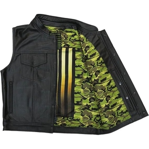 Custom <b>Men's</b> Genuine Cowhide Leather Motorcycle Club Vest Stand Collar Sleeveless Biker Riding <b>Waistcoat</b> OEM ODM Manufacturer - Product Image 3