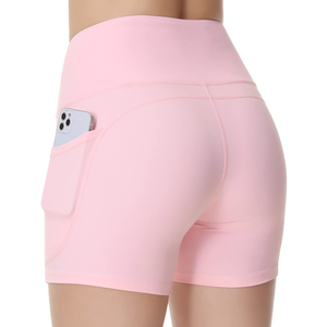 Shorts Deportivos de Cintura Alta para Mujer, Color Rosa, Estampados, con Bolsillos, Transpirables, Cintura Elástica, Estilo Deportivo, Tejido de Punto, Spandex, Poliéster - Product Image 5