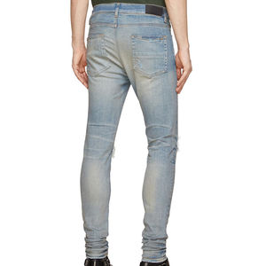 Jean en denim bleu déchiré et vieilli pour homme, taille mi-haute, fermeture boutonnée, style décontracté, 100 % coton tissé, coupe droite, collection printemps - Product Image 3