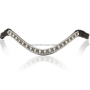 Bandeau de front équin en cuir de qualité supérieure pour chevaux Bridle Multicolor Big Crystals Décorative Wave brow bands Disponible dans toutes les tailles personnalisées - Product Image 1