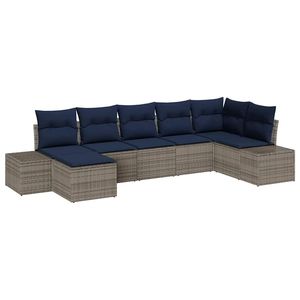 7-Piece Grey Poly Rattan Garden <b>Sofa</b> <b>Set</b> with Cushions - Product Image 2