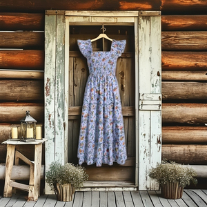 2025 Signature Fit Flare Nap <b>Dress</b> Elasticated Smocking Ruffled Shoulders Tiered Midi Skirt <b>Pockets</b> <b>Plus</b> <b>Size</b> Floral Print - Product Image 1