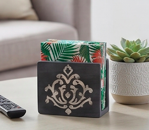 Vintage Wood <b>Napkin</b> Holder With <b>Silver</b> Damask Design Free Standing Tissue Box Stand For Hotel Home And Kitchen Use - Product Image 4